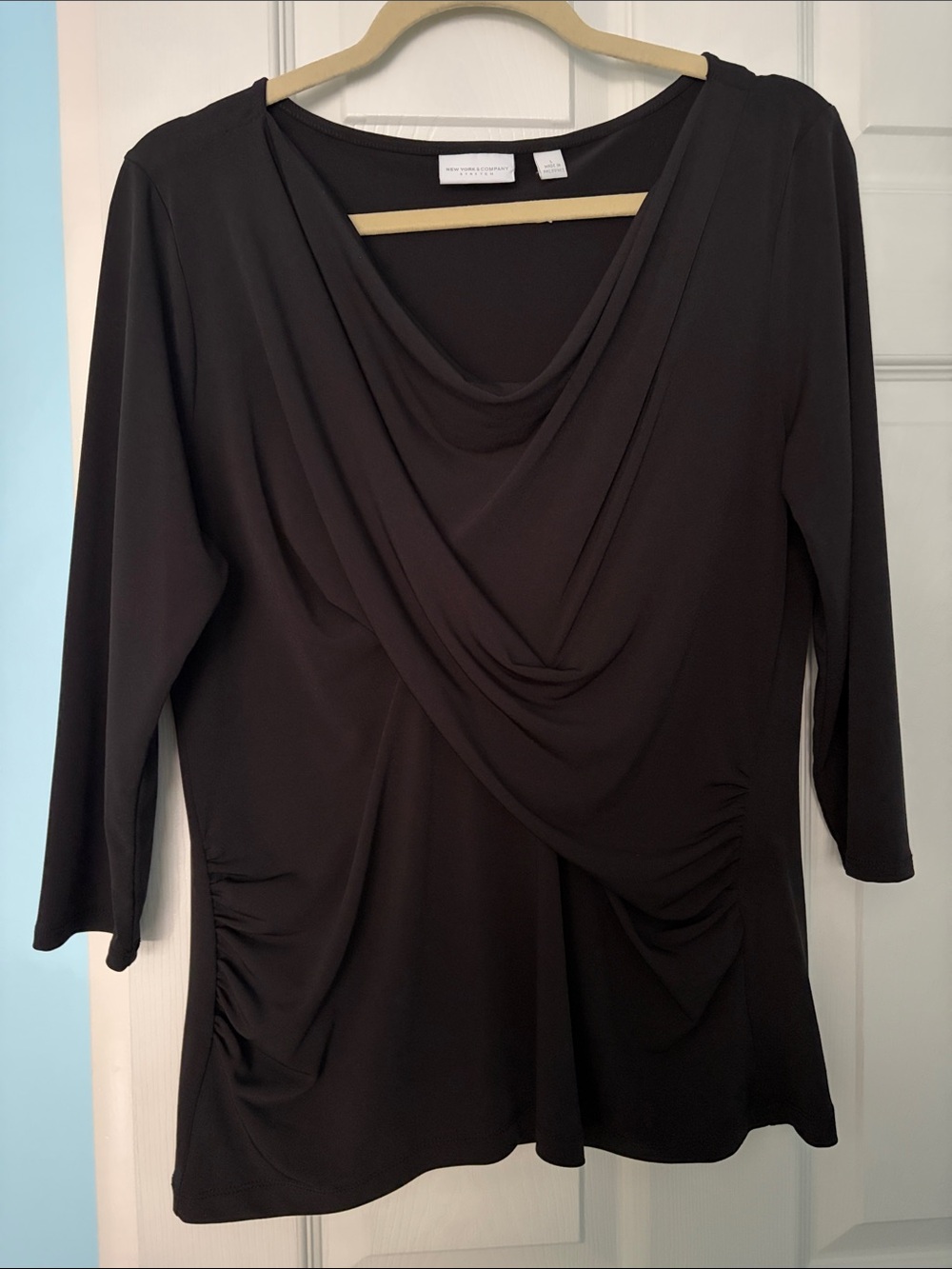 New York & Company Black Draped Cowl-Neck Blouse